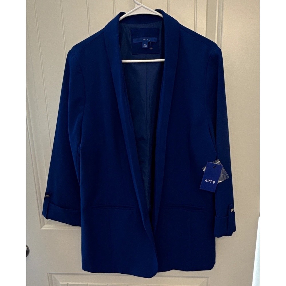 Apt. 9 Noah Women's Open Front Lined Blazer Jacket 3/4 Sleeve XL Blue NWT